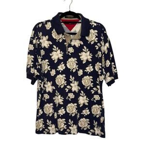 Tommy Hilfiger vintage blue floral short sleeves polo shirt size Large